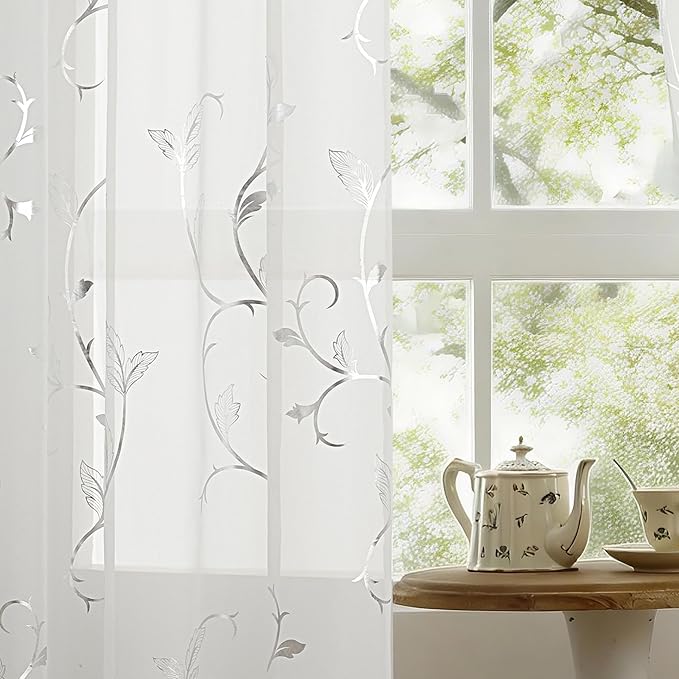 BUHUA White Sheer Curtains 63 Inch Length Semi - Image 3