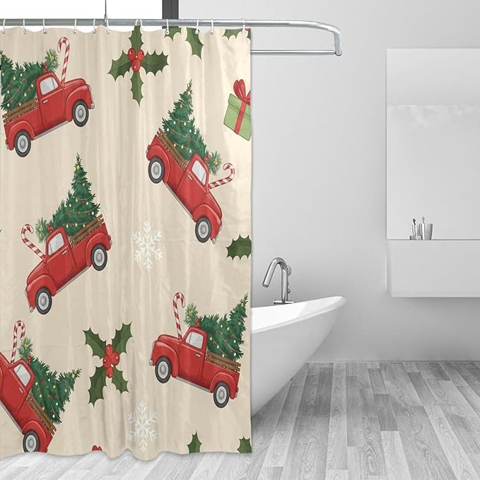 Car Christmas Tree Beige Shower Curtain Liner 72×72 inch by Unknown