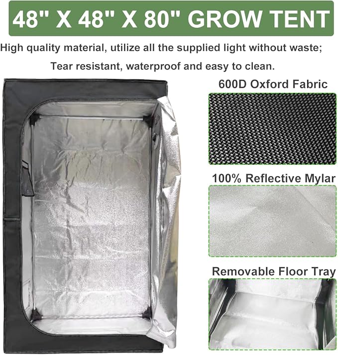 Complete Mylar Growing Tent, 4x4 Grow Tent Kit 48"x48"x80" Indoor Plant Growing - Image 3