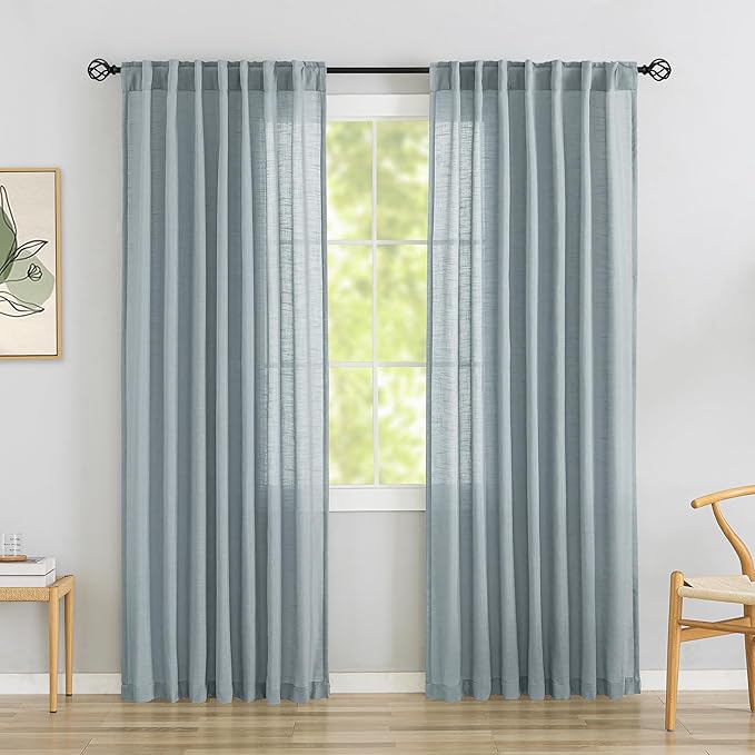 DONREN Stone Blue Back Tab Curtains 80 Inches Long 2 Panels by DONREN