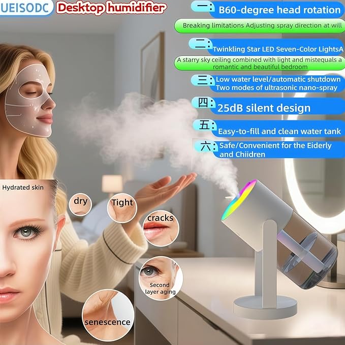 UEISODC bedroom humidifier, desktop USB humidifier, car air freshener, relieves - Image 2