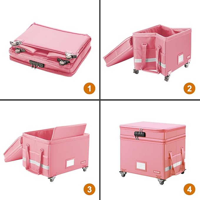 DocSafe File Box with Lock, 2-Layer Fireproof Document Box with Wheels - Image 9