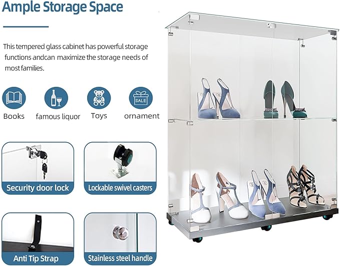Yoluckea 2 Tiers Glass Display Cabinet - Image 4