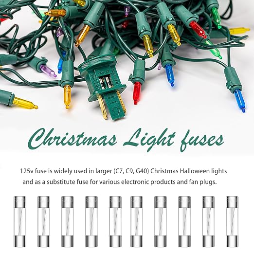 Tnisesm 20 Pcs Christmas Light fuses 5A 3.6x10mm 125V Fast Blow Glass Fuses - Image 4