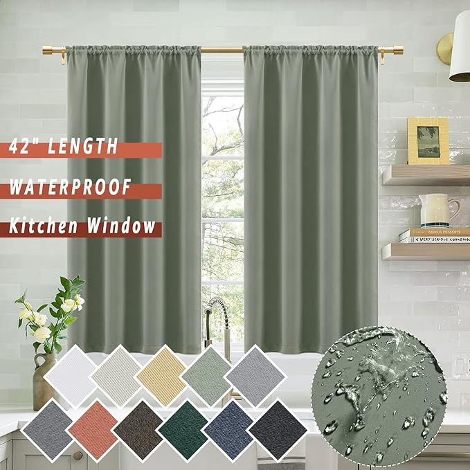 Green Blackout Curtains for Small Window Set, Darkening Room Curtains 2 Panels - Image 3