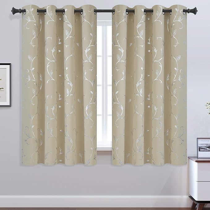 BUHUA Curtains Flower Vine Print Pattern Blackout Curtains Thermal Insulated - Image 2