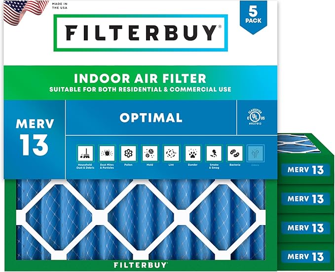 Filterbuy 12x12x2 Air Filter MERV 13 Optimal Smoke & Allergy Defense, by Filterbuy