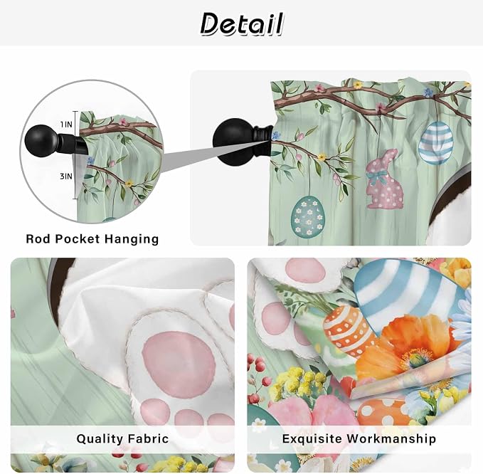 Easter Window Curtains 63 Inch Long 2 Panel Set, Rod Pocket Bedroom Curtains & - Image 9