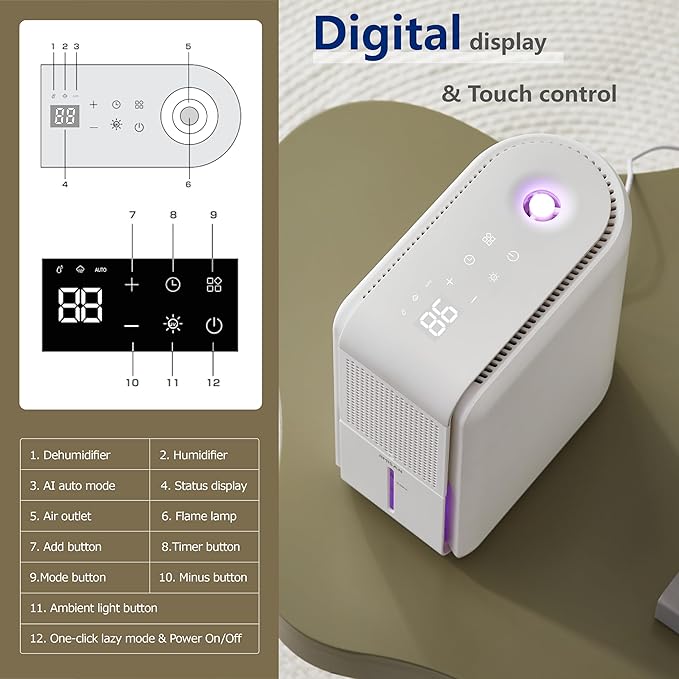 3 in 1 Dehumidifier, Humidifier & Air Filtration & aroma diffuser combo - 39Oz - Image 6