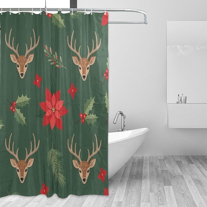Christmas Deer Green Shower Curtain Liner 72×72 inch by Unknown