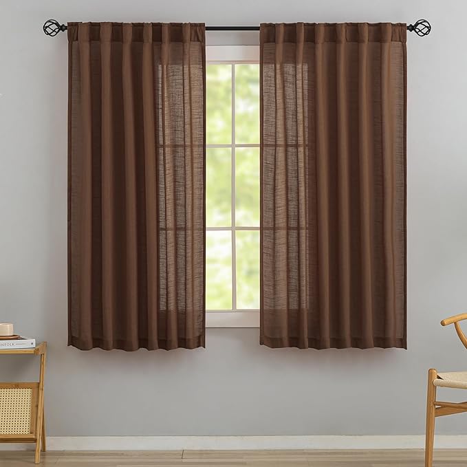 DONREN Cocoa Brown Back Tab Curtains 54 Inches Long 2 Panels by DONREN
