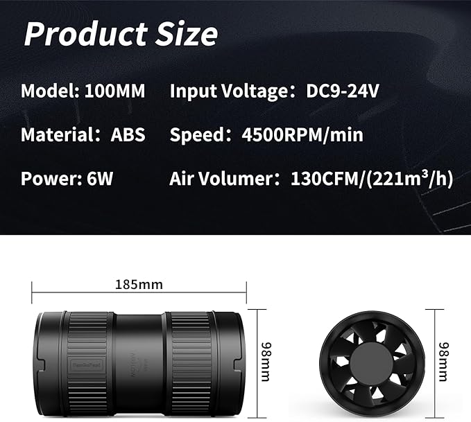 4 Inch Inline Duct Fan 130CFM Airflow - Image 2