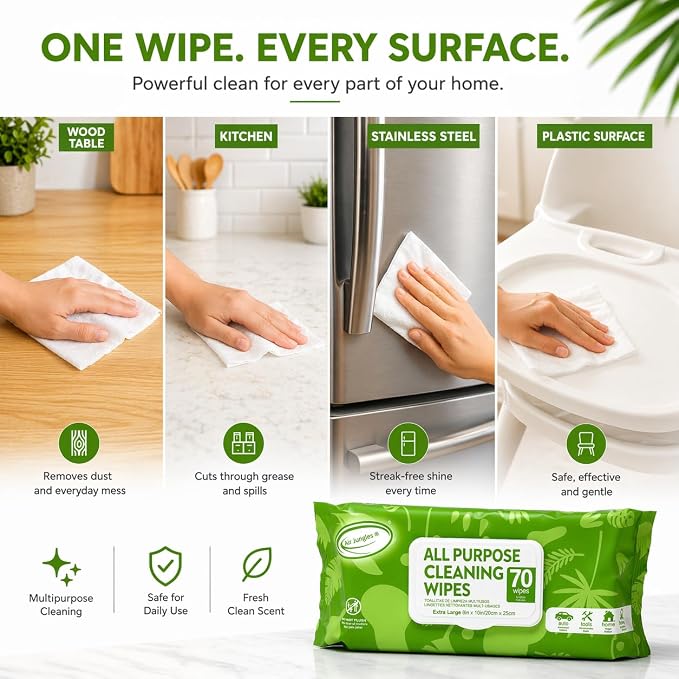 Air Jungles All Purpose Cleaning Wipes 70 Count, Extra Large 8" x 10" Heavy Duty - Image 5