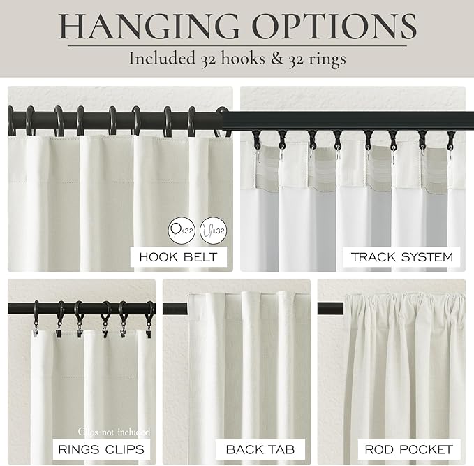 Pleated Beige Curtains 96 Inches Long 2 Panels Burg, Energy Efficient - Image 4