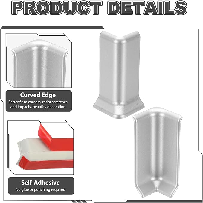 uxcell Self Adhesive Baseboard Corner Blocks, 3.23 Inch Wall Edge Corner - Image 4