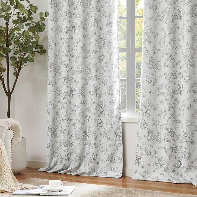 jinchan 95% Blackout Floral Curtains 84 Inches Long, Printed Flower Grey - Image 5