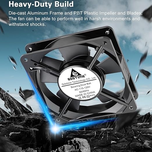 GDSTIME 120mm x 25mm 110V 115V 120V AC Powered Fan Dual Ball Bearing - Image 3