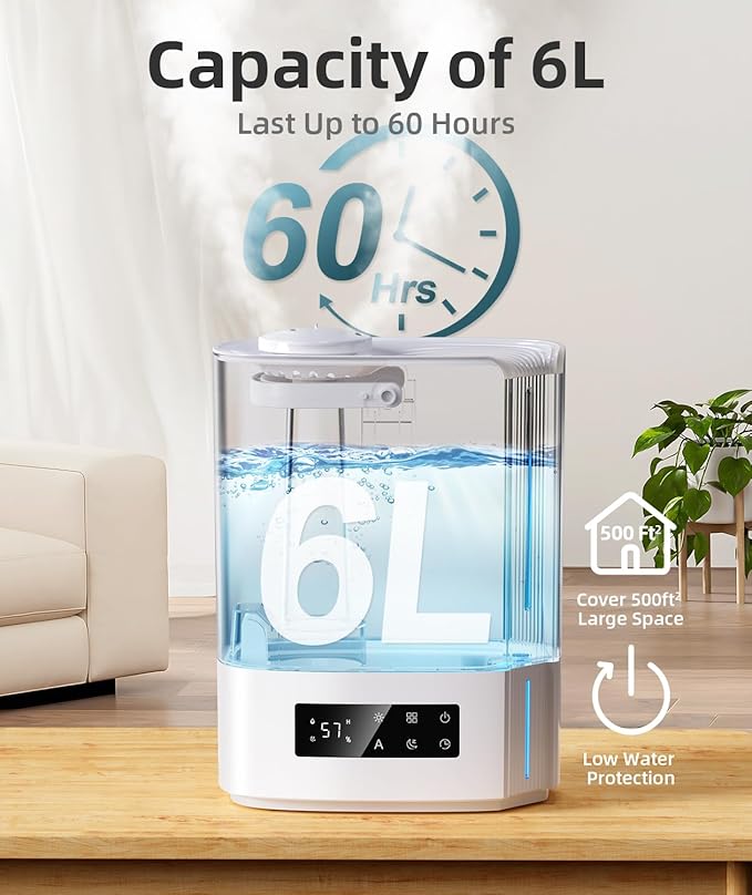 BREEZOME 6L Humidifiers for Bedroom Large Room & Essential Oil Diffuser - Image 2
