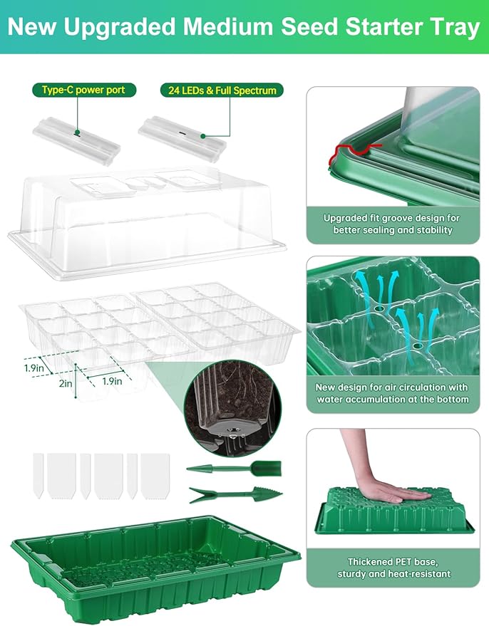 2 Packs Large Seed Starter Tray, Adjustable Brightness and Timer - Image 2