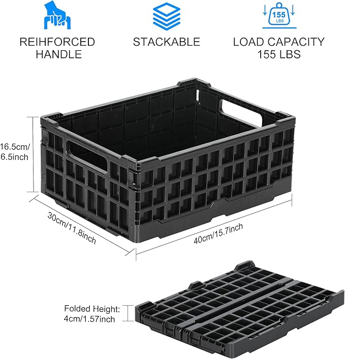 4-Pack Heavy Duty Stackable Storage Crates Plastic Collapsible Milk Crate - Image 7
