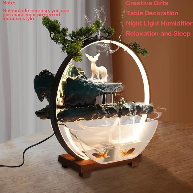 17Inch Mini Fish Tank Tabletop Decoration Indoor Waterfall Fountains Humidifier - Image 2