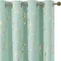 BUHUA Blackout Curtains Gold Foil Print Flower Vine Grommet Drapes, Room by BUHUA