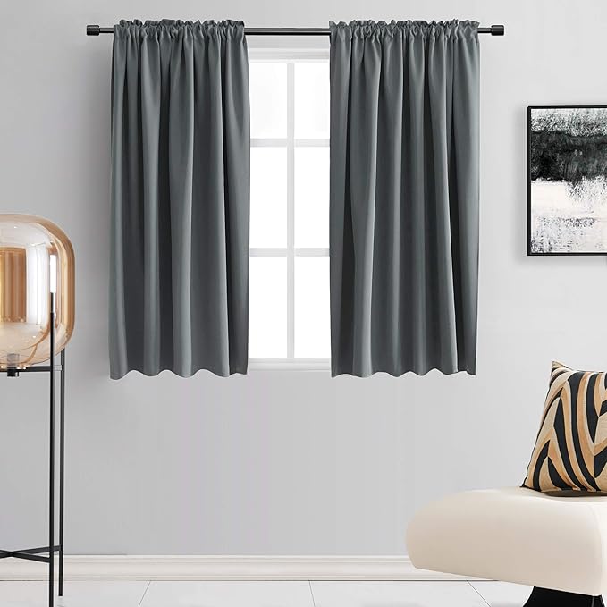 DONREN 54 Inch Length Medium Grey Blackout Curtains by DONREN