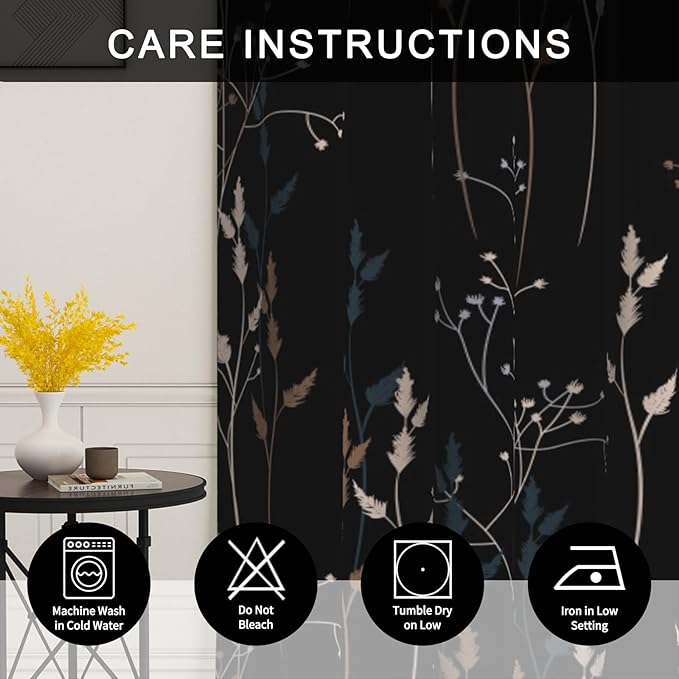 Black Leaves Blackout Curtains 84 Inches, Room Darkening Curtains - Image 5