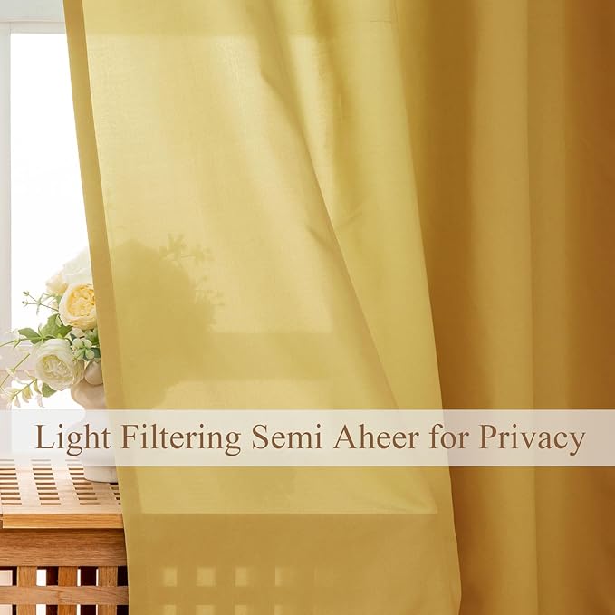 L.Z.E Privacy Curtains 96 Inches Long 2 Panels Set, Non-See-Through Semi Sheer - Image 3