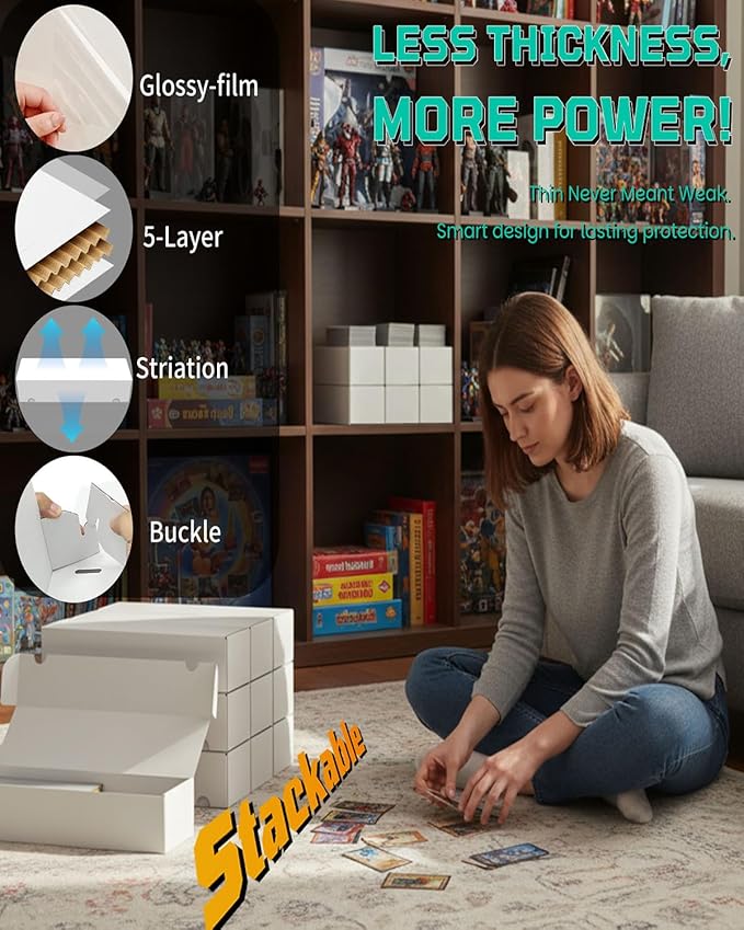 Laminated Trading Card Storage Box, Glossy White Cardboard Collector Box - Image 7