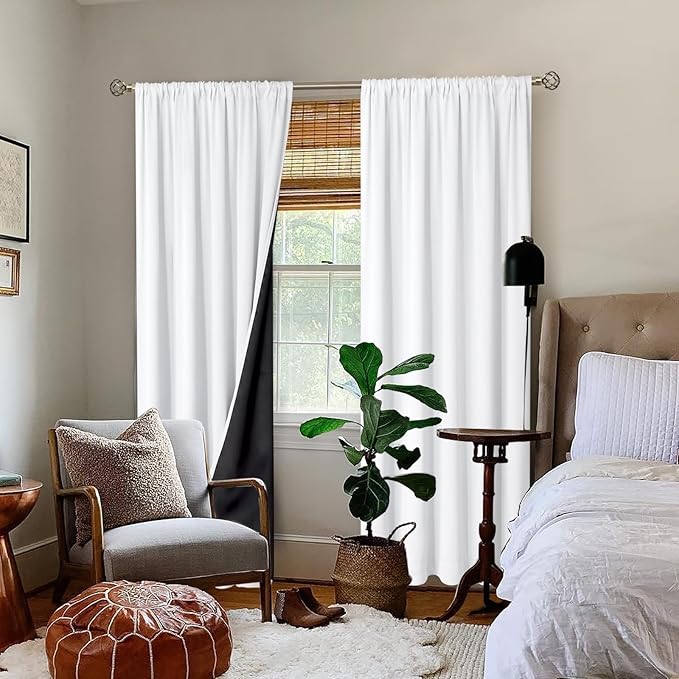 BGment White Blackout Curtains for Living Room 84 Inch Length 2 Panels Set - Image 2