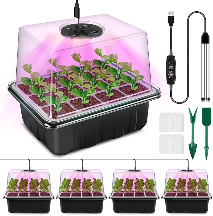YAUNGEL Seed Starter Tray with Grow Light, 4 Pack Seed Starter Kit with Timing by YAUNGEL