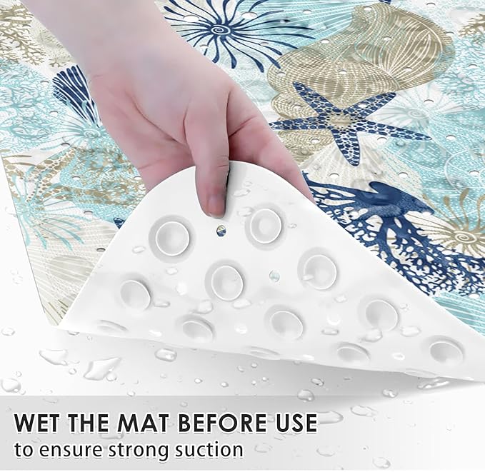 Cute Seashells Sea Shell Bath Mat Non Slip, Ocean Starfish Beach 40X16 Inch - Image 3