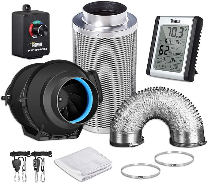 iPower GLFANXEXPSET4D25CHUMD 4 Inch 118 CFM Inline Filter 25 Feet Ducting by iPower