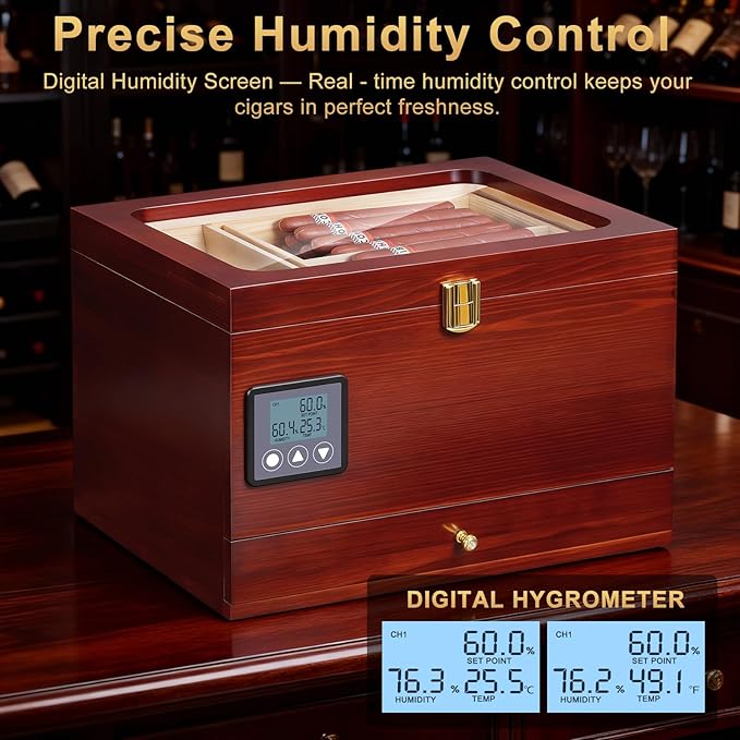 Cigar Humidor Cabinet with Electric Humidifier Precision Humidity Control - Image 2