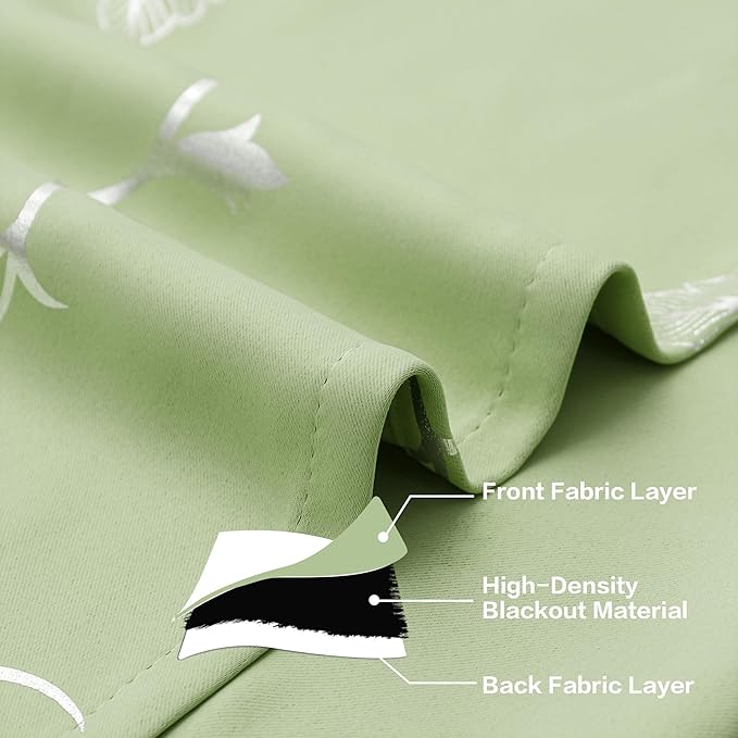 BUHUA Blackout Curtains Silver Foil Print Flower Vine Grommet Drapes, Room - Image 6