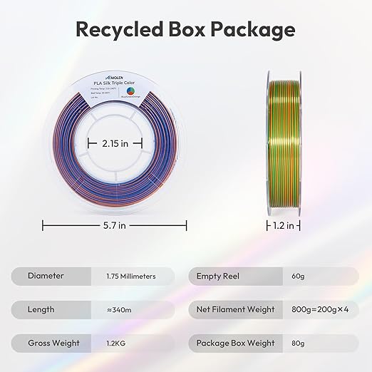 AMOLEN 3D Printer Filament Bundle, Triple Colors Coextrusion Silk PLA Filament - Image 8