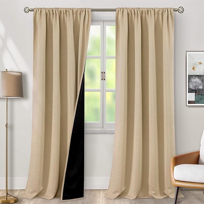 BGment Beige Blackout Curtains for Living Room, Long Room Darkening Curtains by BGment