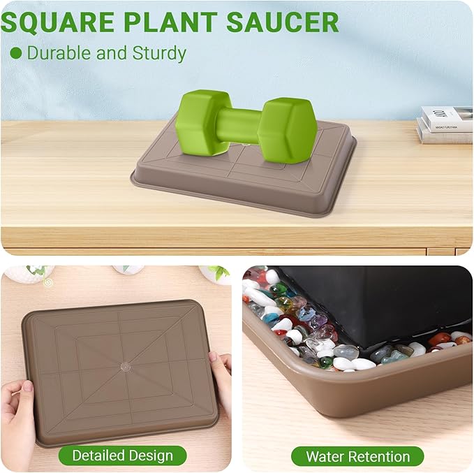 GREANER Brown Plant Saucers for Indoors, 11 Inch Heavy Duty Seedling Starter - Image 4