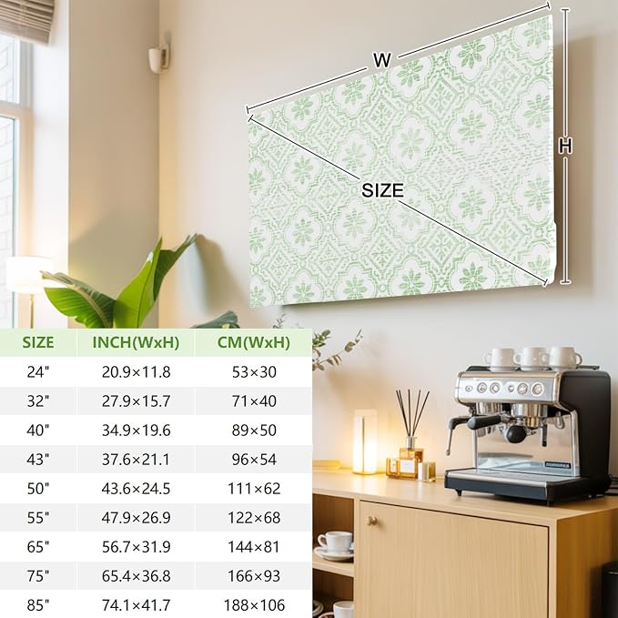 Abstract Damask Green Floral Indoor TV Cover, Elastic TV Screen Protector - Image 3