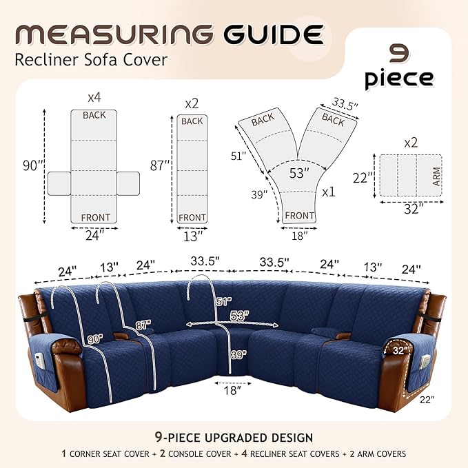 Arfntevss Waterproof Recliner Sectional Couch Covers - Image 5