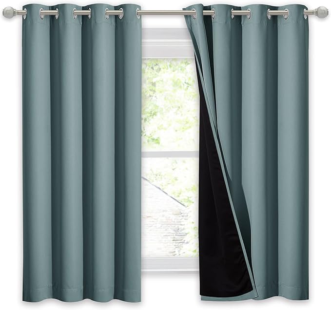 NICETOWN Greyish Blue 100% Blackout Lined Curtain, 2 Thick Layers Completely - Image 2
