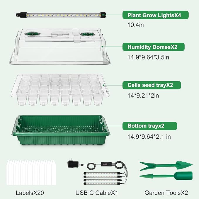Seed Starter Tray with Timed Grow Light, 2 Pack 80 Cells Plant Starter Tray - Image 2