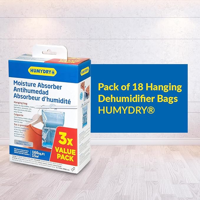 HUMYDRY Hanging Moisture Absorber Bags, 6 Packs of 3 Unscented 15.9 Oz - Image 2