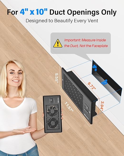 Hisummer Window Register Booster Fan Fit 4" x 10" Air Vent Duct Openings - Image 2