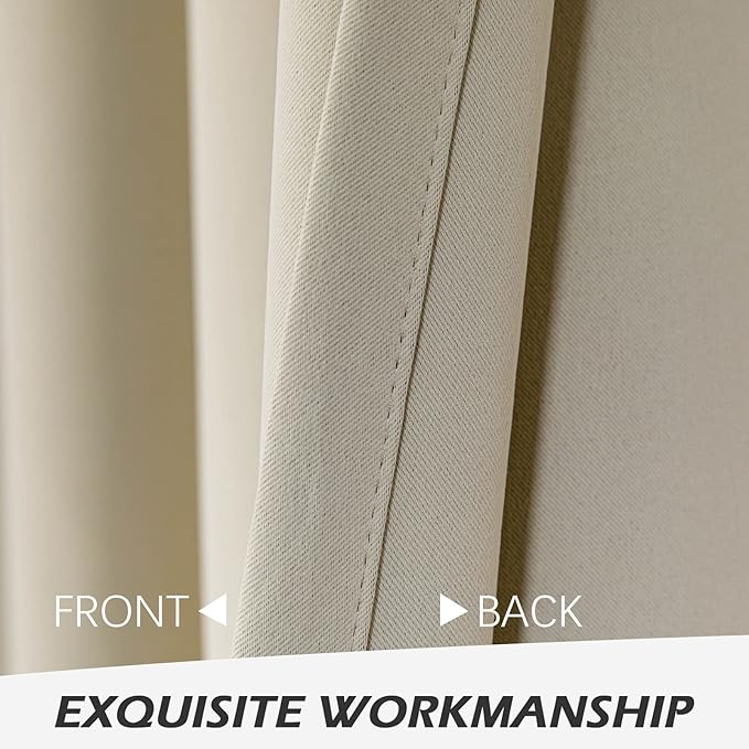 MYSKY HOME Beige Bedroom Blackout Curtains, 42 x 63 Inch, Dark Grommet Living - Image 5