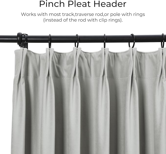 TWOPAGES Luxury Velvet Curtain Pinch Pleated Neutral Gray Curtain 96 inch Long - Image 2