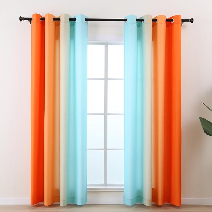L.Z.E Blue Orange Ombre Privacy Sheer Curtains 72 Inch Length 2 Panels Set by LZE