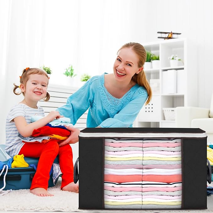 Large Storage Bags, 4 Pack Clothes Storage Bins Foldable Closet Organizers - Image 7