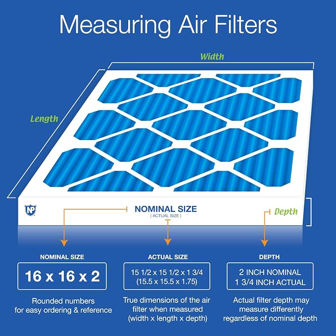Nordic Pure 16x16x2 Pleated MERV 7 Plus Carbon Air Filters 12 Pack | Actual - Image 2